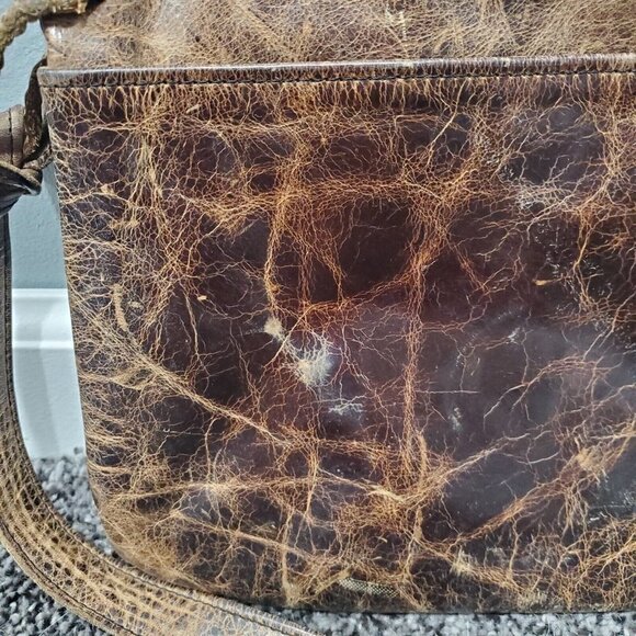 Vintage Brown Leather Crossbody Shoulder Bag Satchel Front Pockets Flap Over - Picture 6 of 16